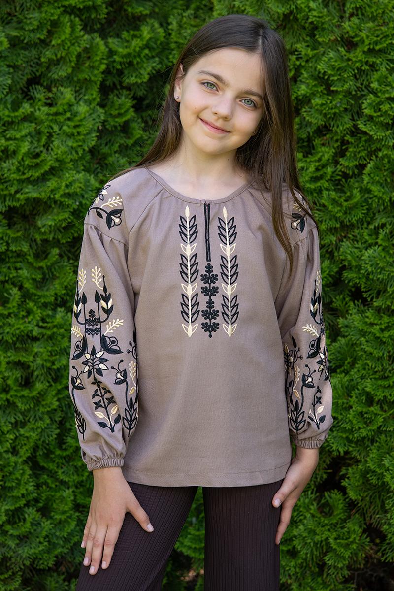 Вишиванка для дівчаток, кавова 010449193-112