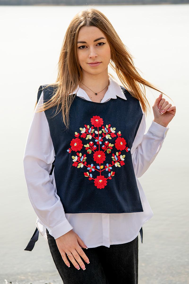 Вишита жилетка, темно-синя 400670193-040