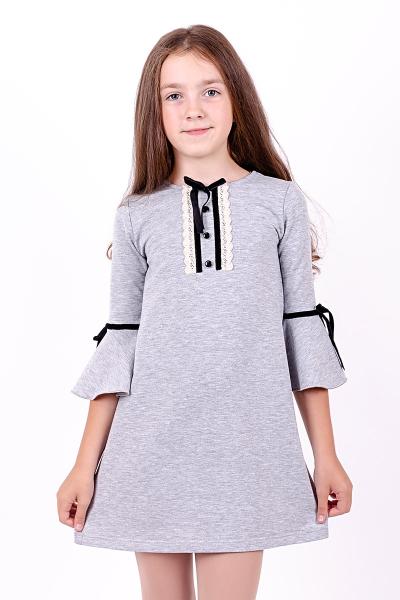 Платье для девочек школьное, серый меланж 180660170-027