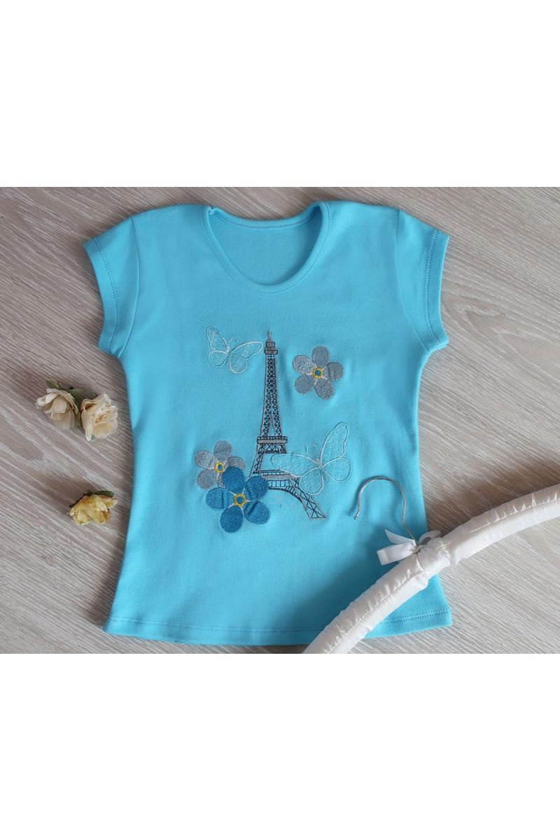 Блуза дитяча з вишивкою ЕЙФЕЛЕВА ВЕЖА, блакитна 010514304-121