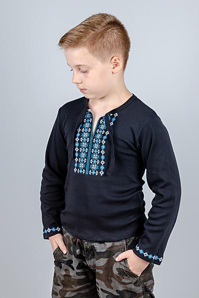 Вышиванка для мальчиков, черная с синей вышивкой 210478303-199