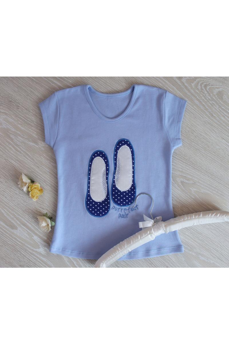 Блуза детская с вышивкой БАЛЕТКИ, голубая 010514304-117