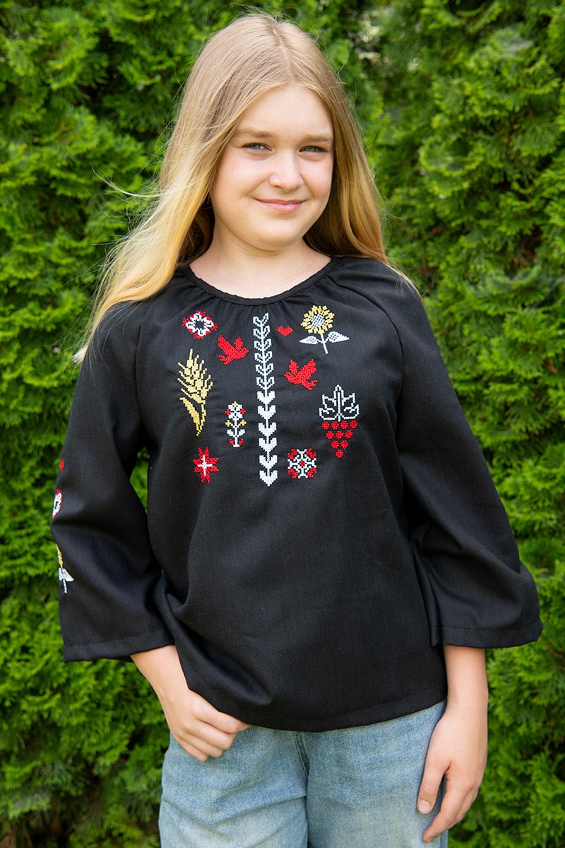 Вишиванка для дівчаток, чорна 010427193-002