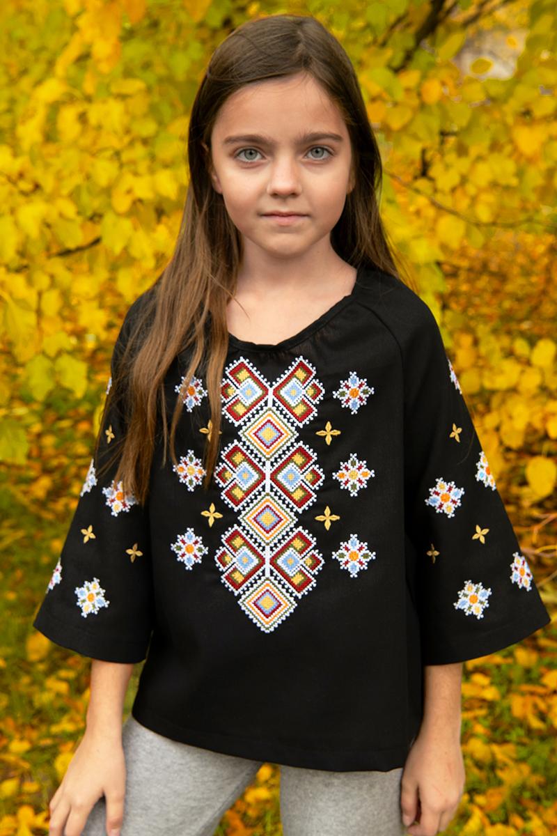 Вишиванка для дівчаток, чорна 010435193-002